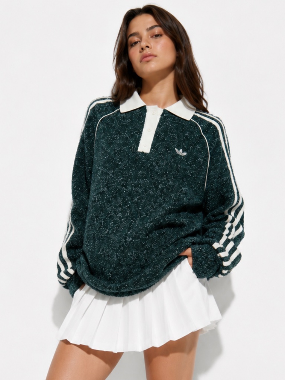 adidas Originals Plus Size 2XL Boucle Polo Crew Knit Sweater Aurora Ivy Preppy